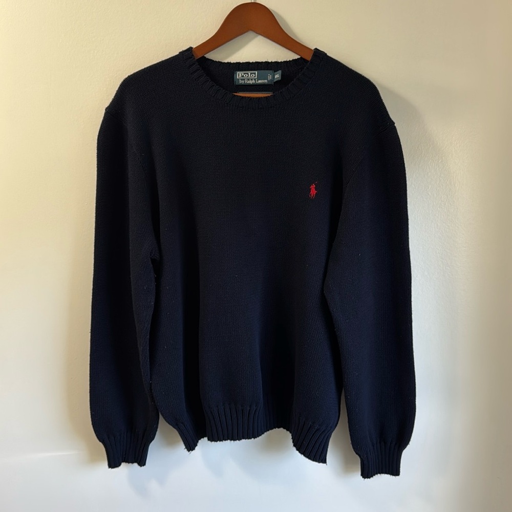 Polo by Ralph Lauren Navy Blue Cotton crewneck sweater, Size XXL, Very Good Cond